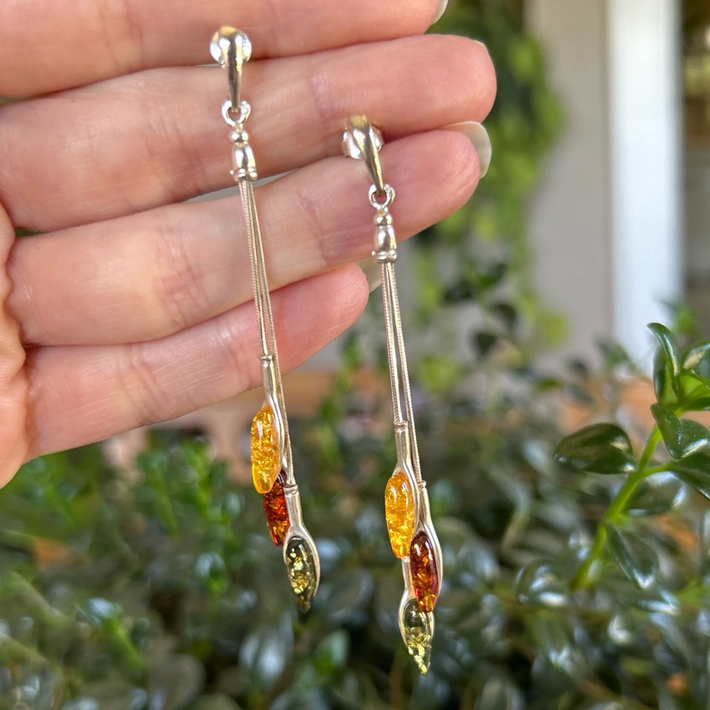 Sterling Silver Amber Drop Earrings